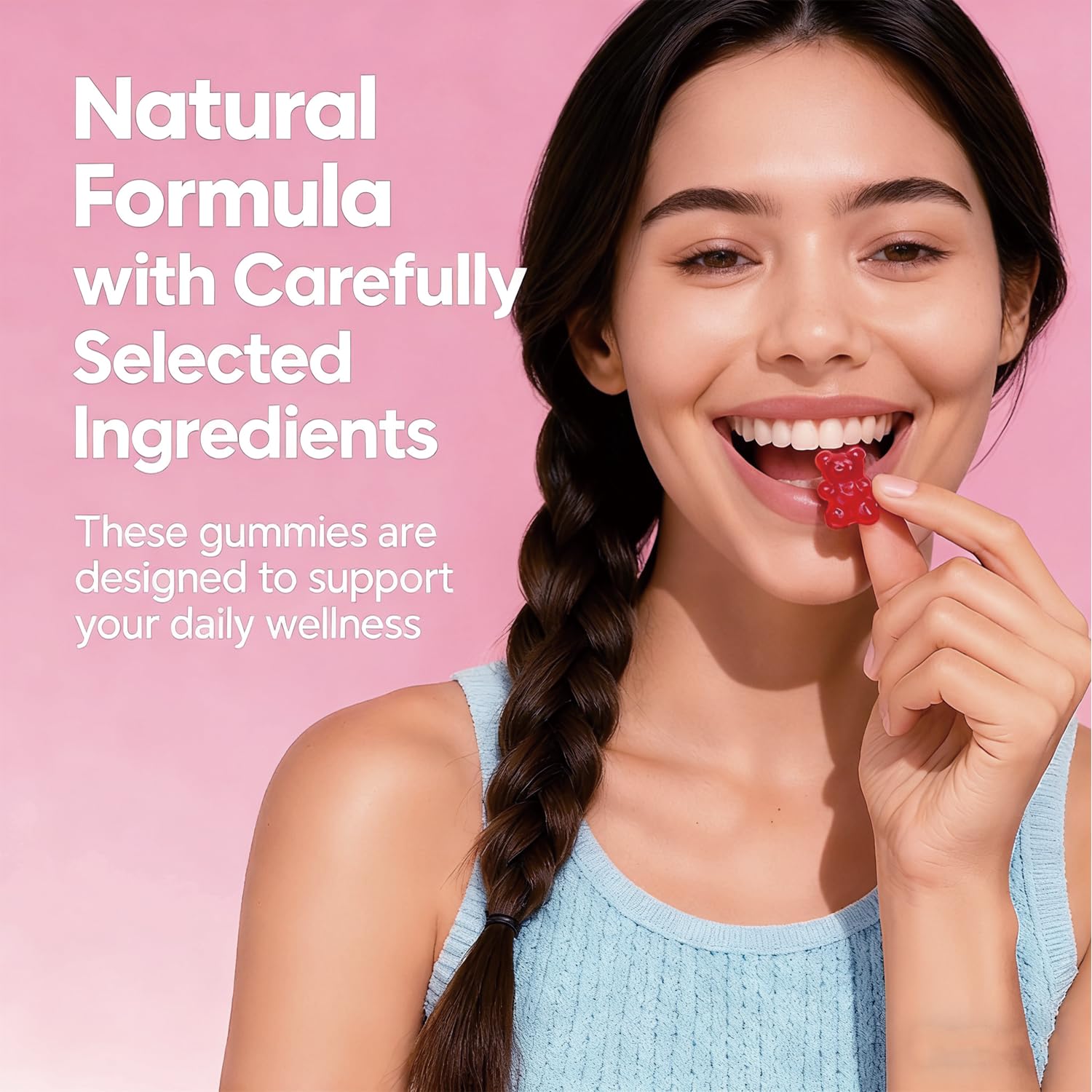 Beobeu Biotin Gummies vegan icon signaling cruelty-free, plant-based nutrition.