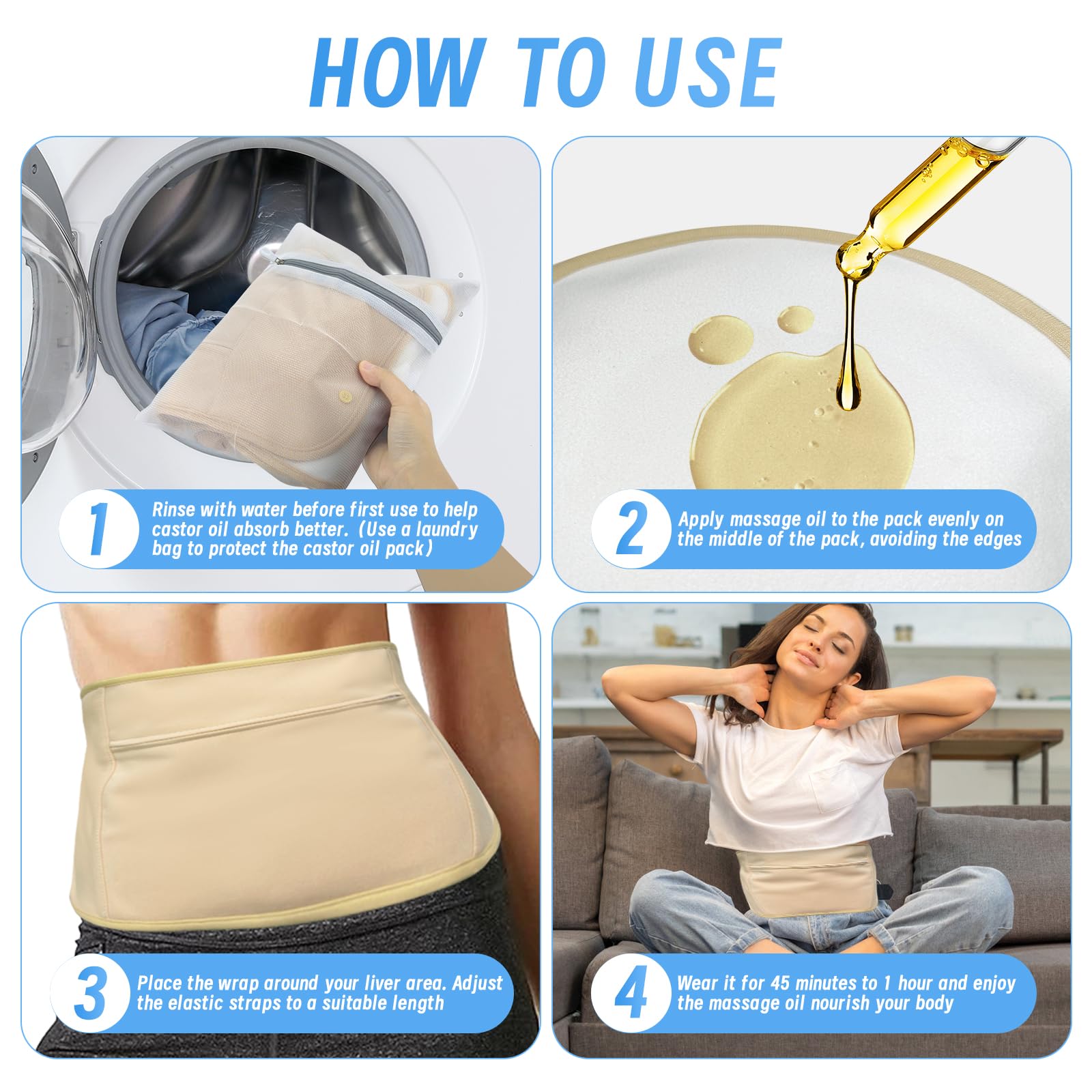 Beofinest castor oil pack zipper-pocket: convenient hot or cold insert.