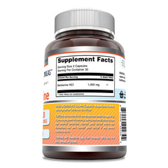 Berberine 1000mg packaging with third-party testing badge and gluten-free label.