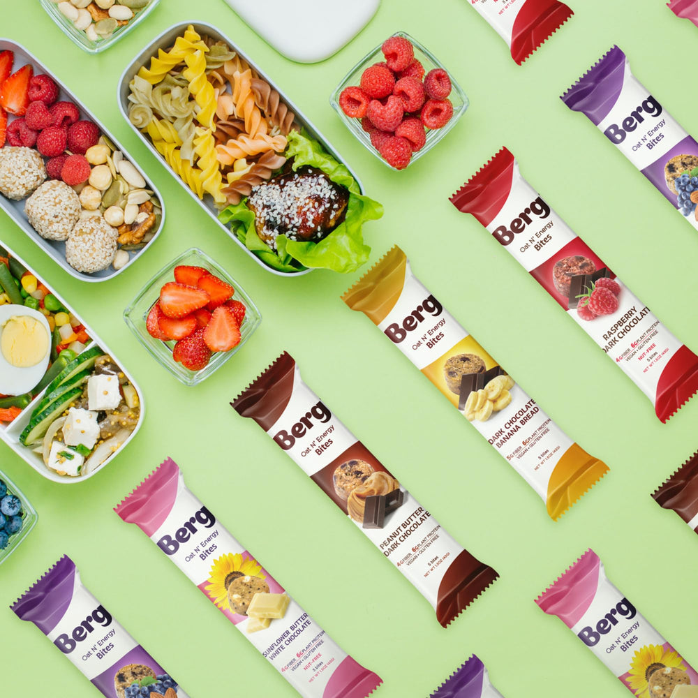 Berg Bites 8-pack front view, ready for on-the-go snacks.