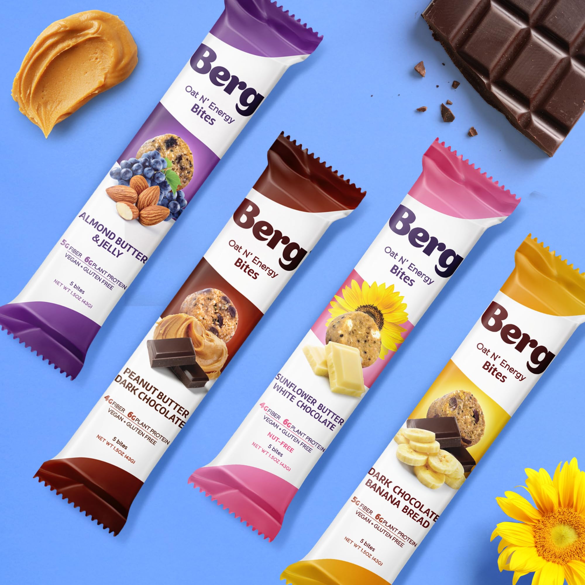 Berg Bites chia-nuts-coconut oil ingredient shot emphasizes nourishing fats.