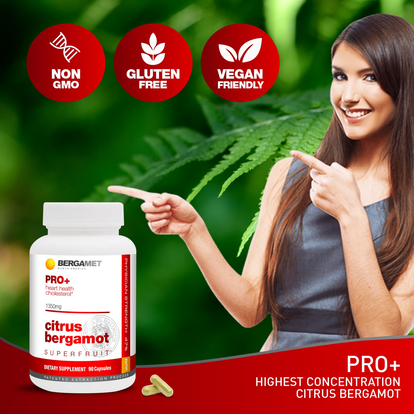 Ingredient panel showing 80 percent polyphenols and 47 percent BPF in PRO+