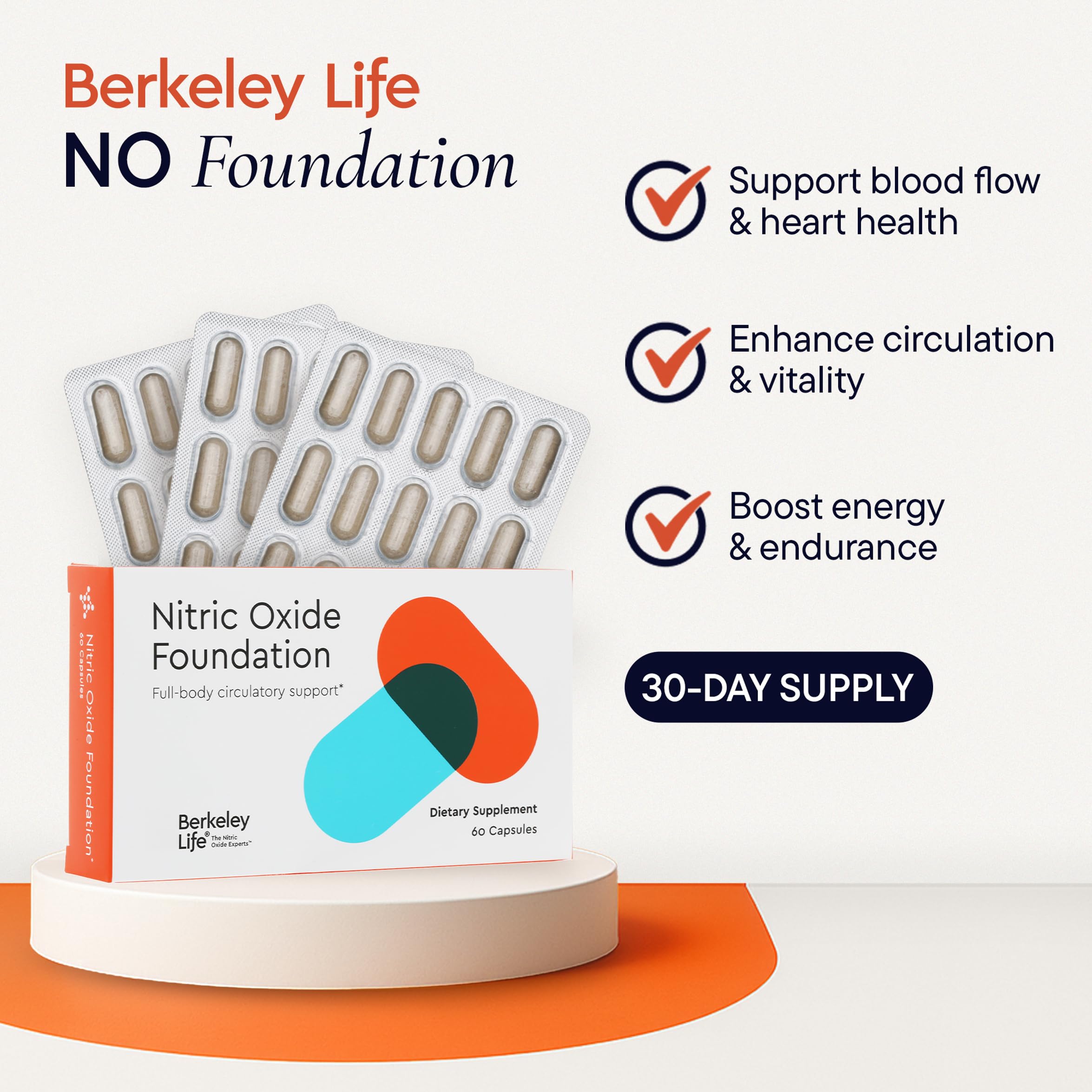 Berkeley Life Nitric Oxide capsules, a convenient daily dose after meals