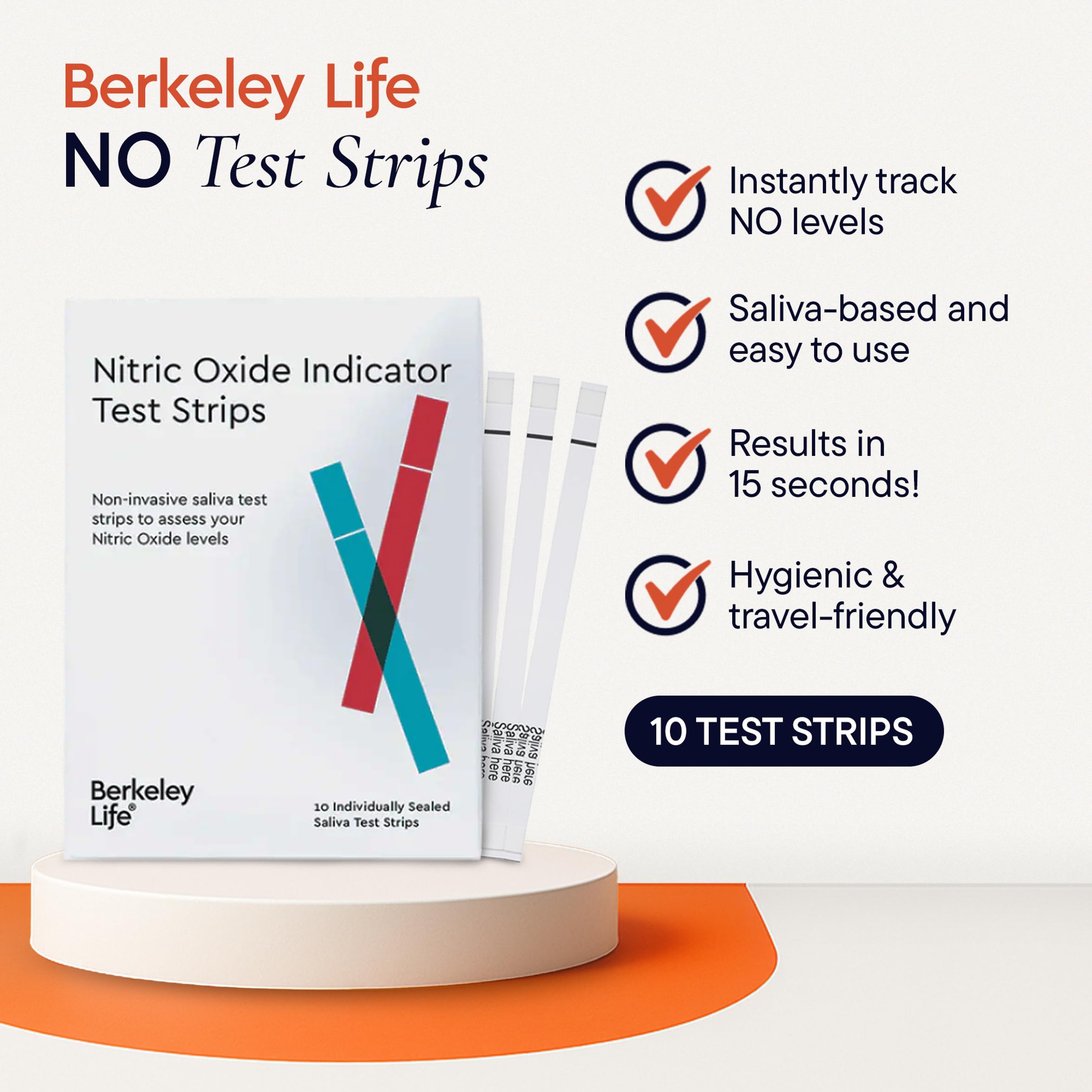 Berkeley Life test strip in saliva sample ready for quick NO check.