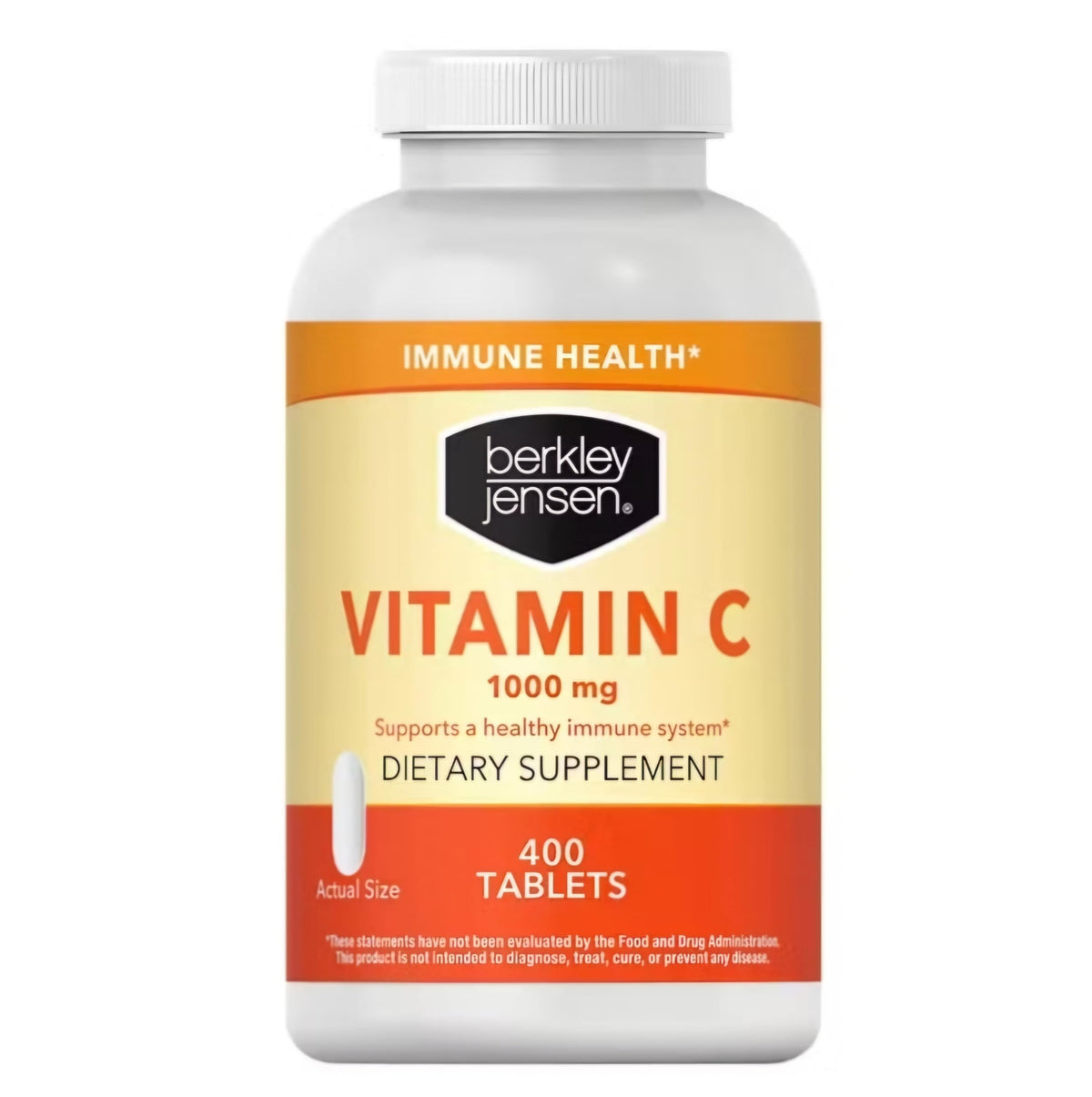 Berkley Jensen Vitamin C bottle front shows 400-tablet supply for daily immune support