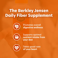 Close-up of Berkley Jensen psyllium capsules emphasizing convenient daily fiber intake.