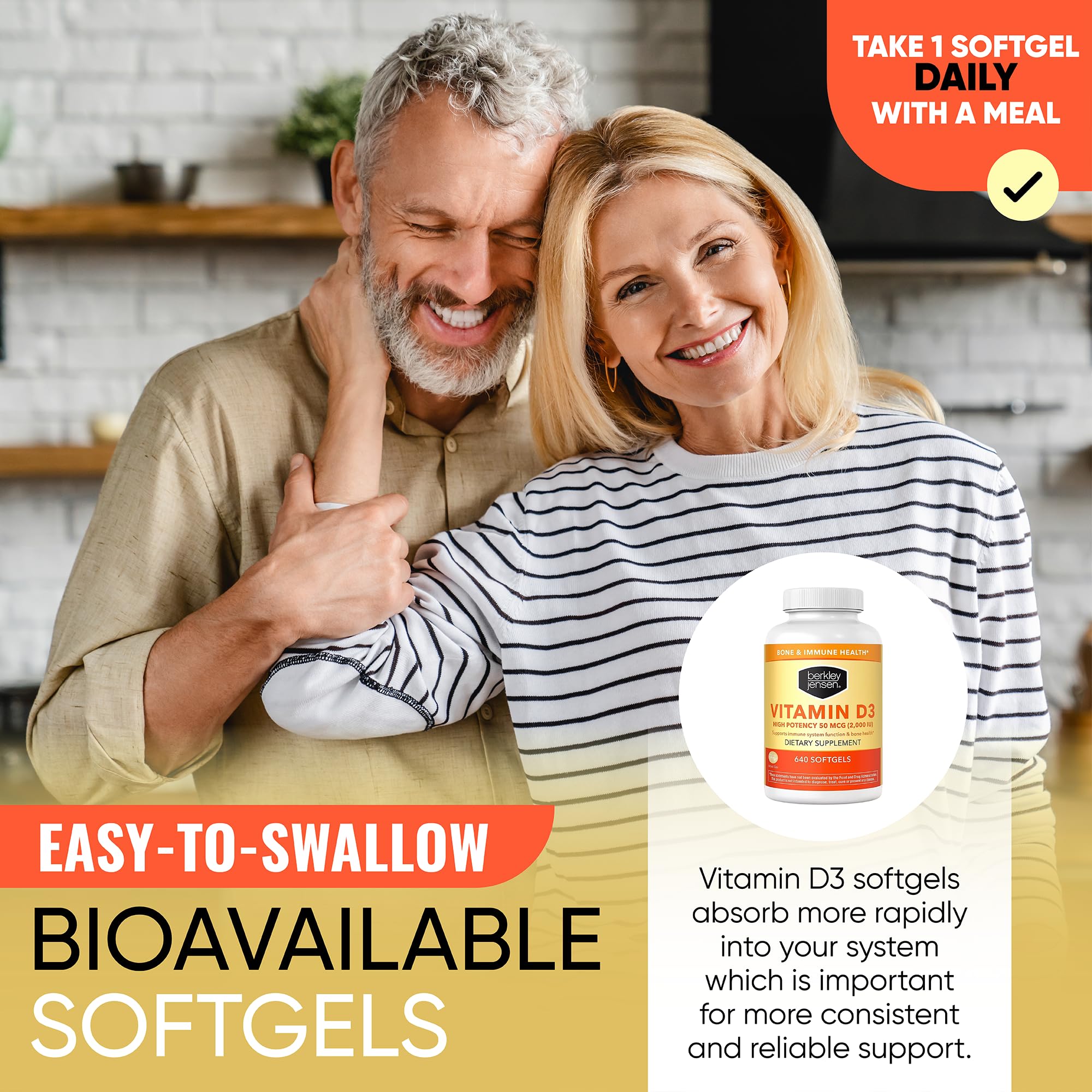 Berkley Jensen Vitamin D3, USA-made supplement for everyday health routines.