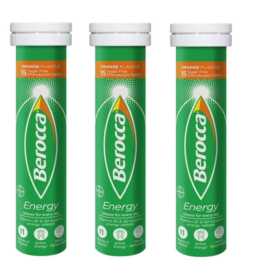 Berocca Orange effervescent tablets on a desk, ideal for desk-side daily routine