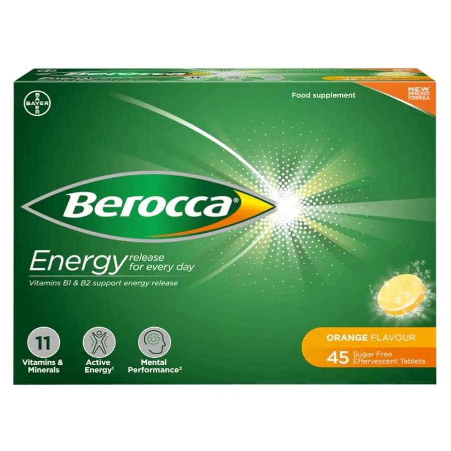 Berocca Orange effervescent tablets with orange slices, highlighting fruity taste potential