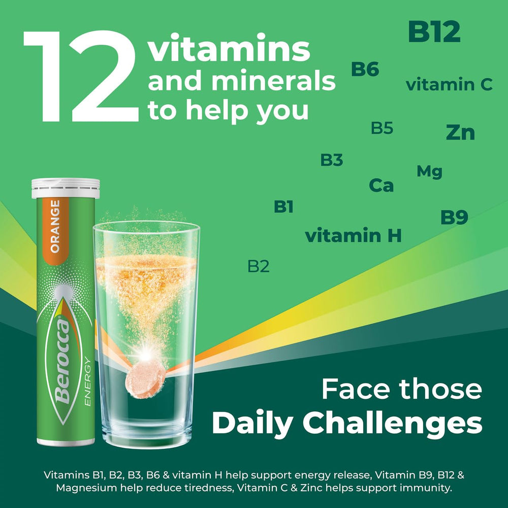 Berocca orange flavour pack on kitchen counter