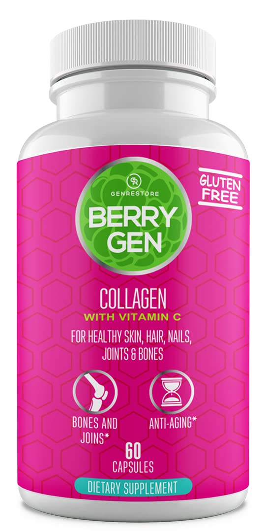 Berry Gen Restore bottle with capsules on counter for daily use