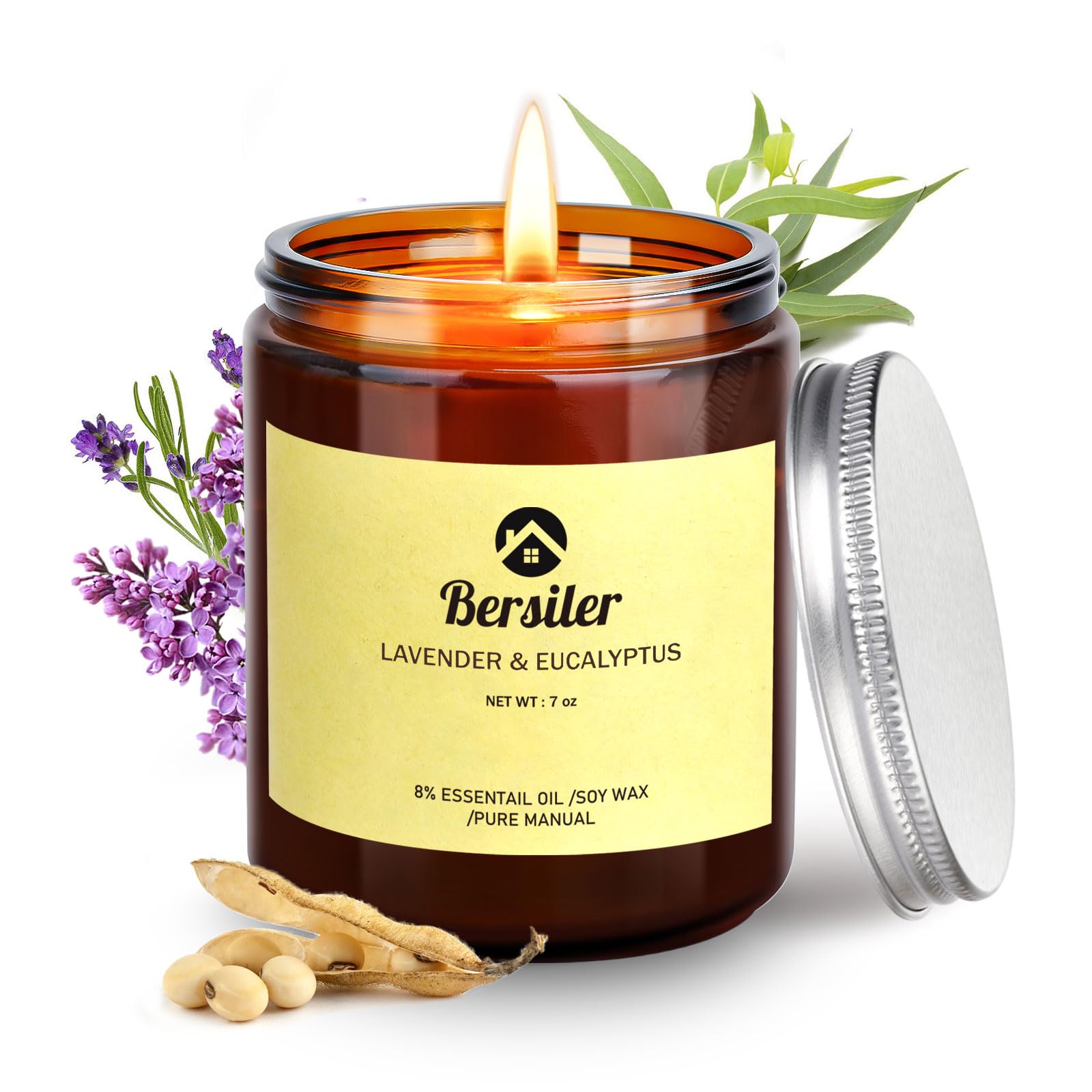 Bersiler aromatherapy candle with lavender-eucalyptus focus for soothing ambiance.