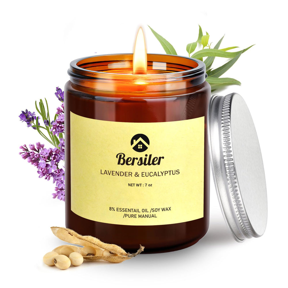 Bersiler aromatherapy candle with lavender-eucalyptus focus for soothing ambiance.