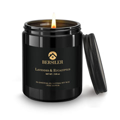 Bersiler Lavender Eucalyptus Candle burning to create calming home ambiance.