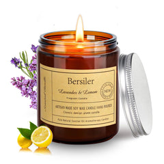 Bersiler Lavender Lemon candle in a jar for a refreshing, calming home ambiance.