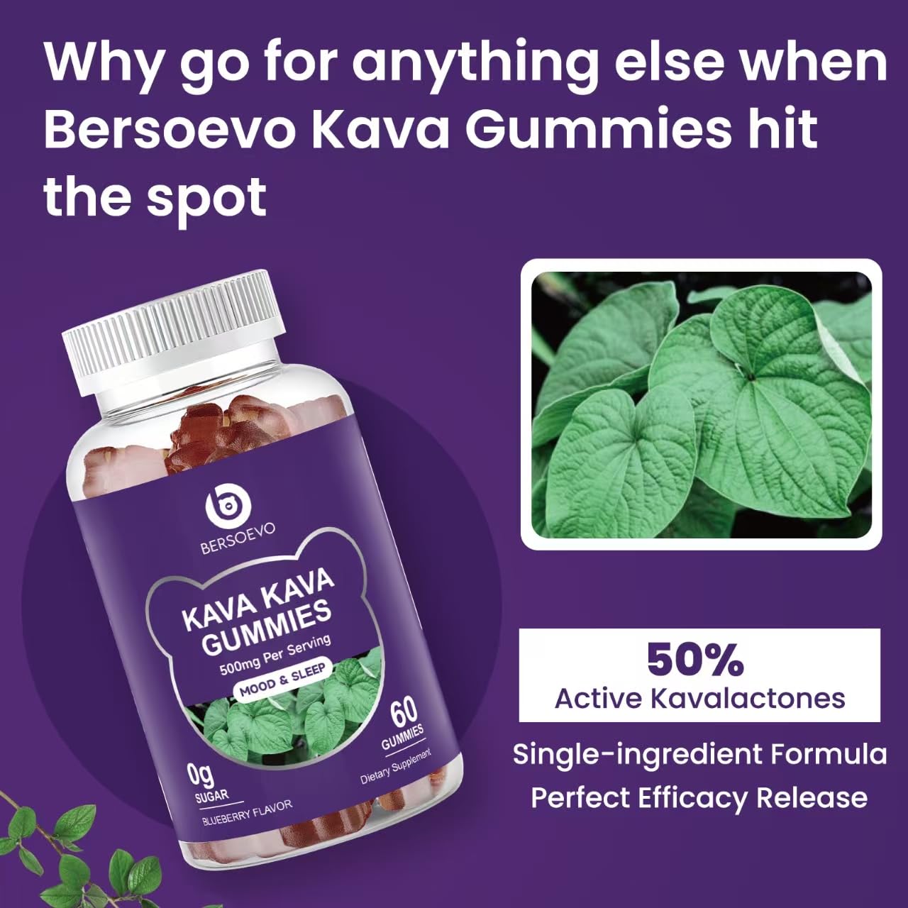 Bersoevo Kava Gummies serving concept showing two gummies per serving