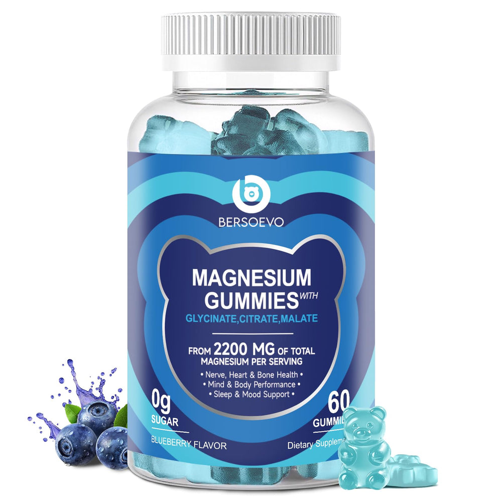 BERSOEVO magnesium glycinate gummies blueberry bottle for daily support.