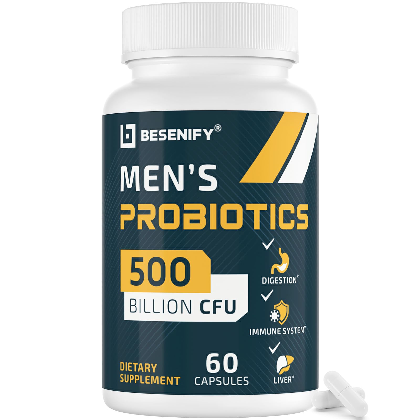 Besenify Probiotics for Men bottle with 60 capsules supporting gut balance daily.
