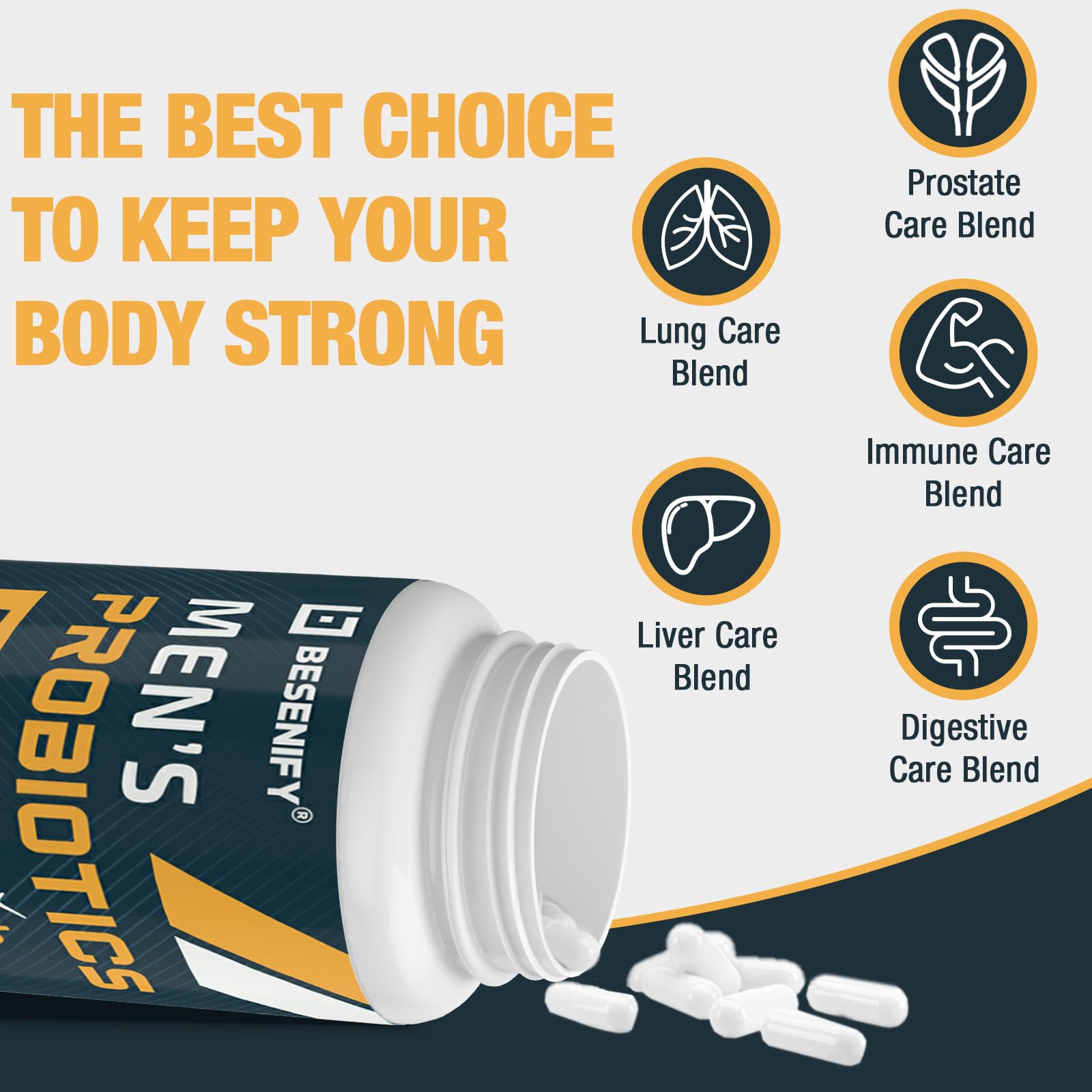 Besenify Probiotics for Men turmeric cranberry goji blend for immune and digestion.