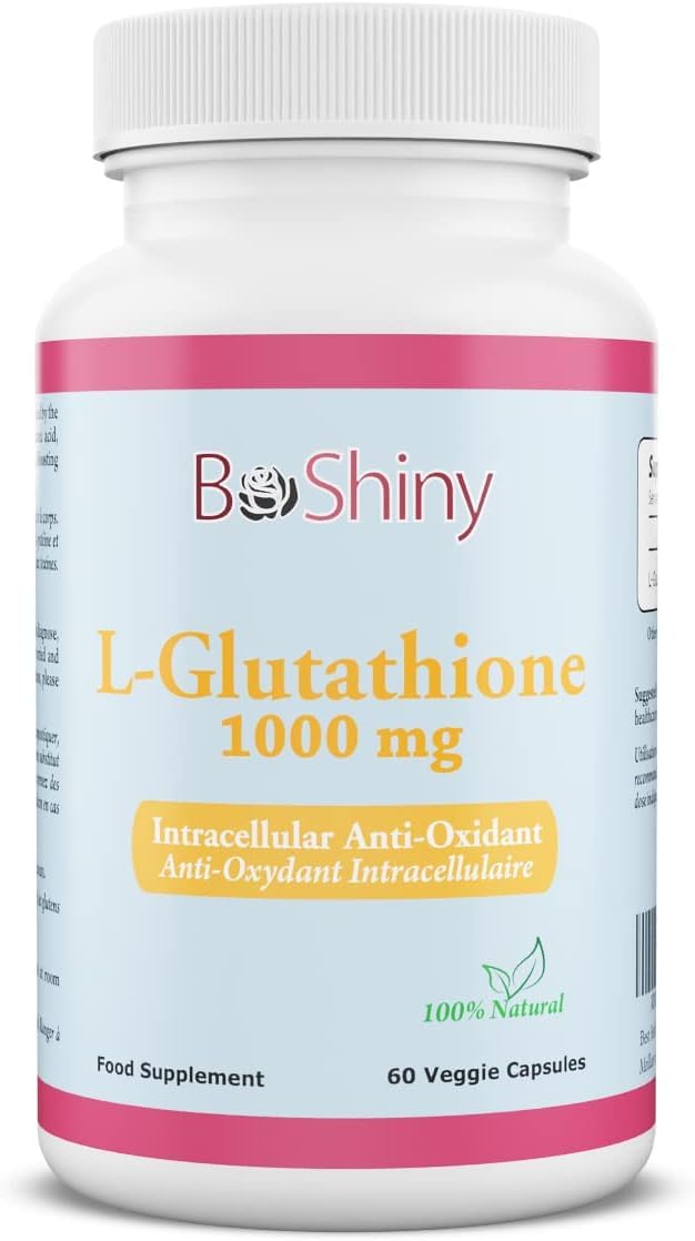 BeShiny L-Glutathione bottle for daily skin brightening and detox support.