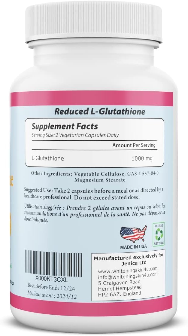 BeShiny L-Glutathione capsules closeup highlighting 1000 mg antioxidant support.