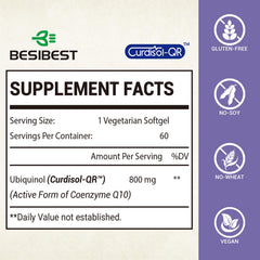Besibest CoQ10 800mg softgel capsules closeup showing premium formulation.