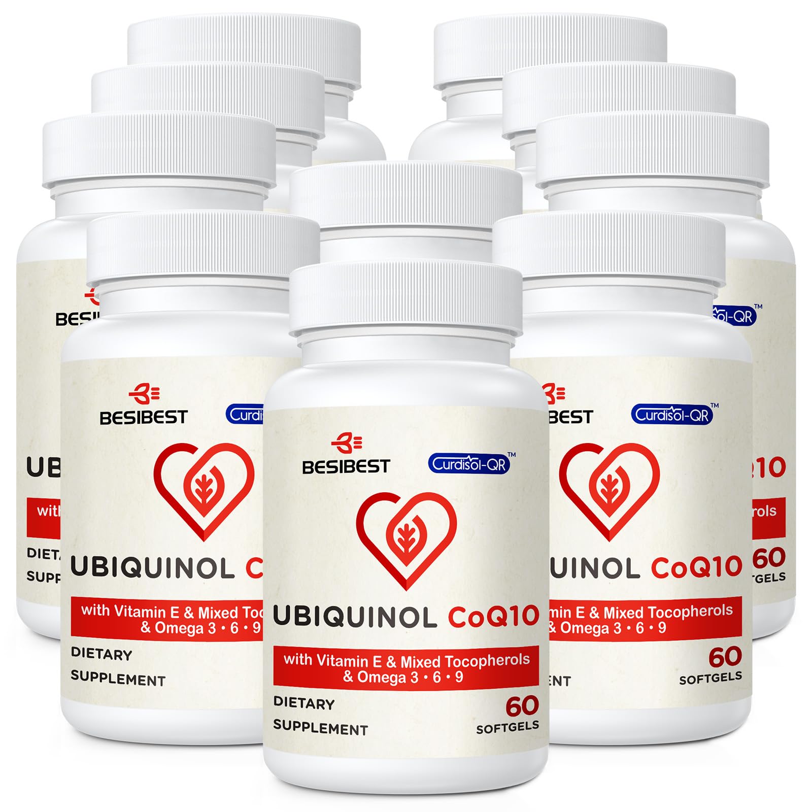 Besibest Ubiquinol CoQ10 600mg softgel bottle front view supports daily energy potential