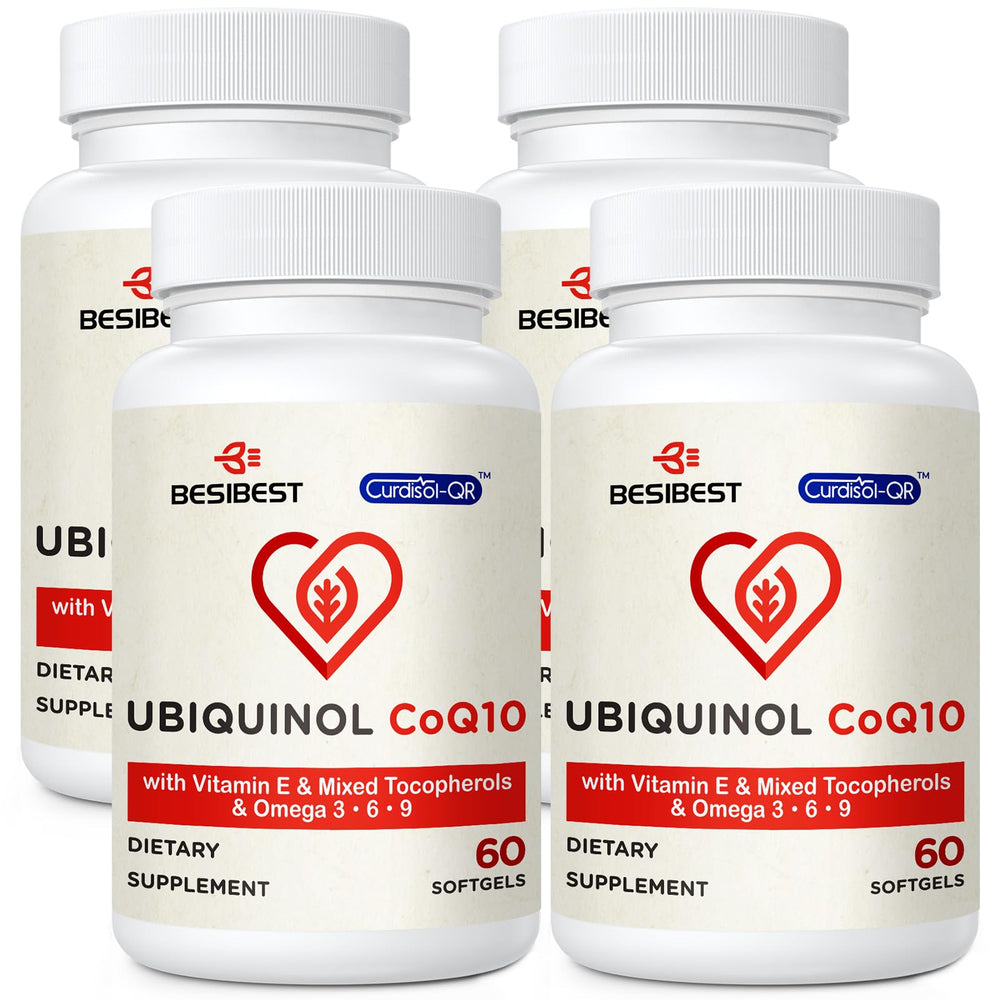 Besibest Ubiquinol CoQ10 softgel bottle showing high absorption formula for energy support