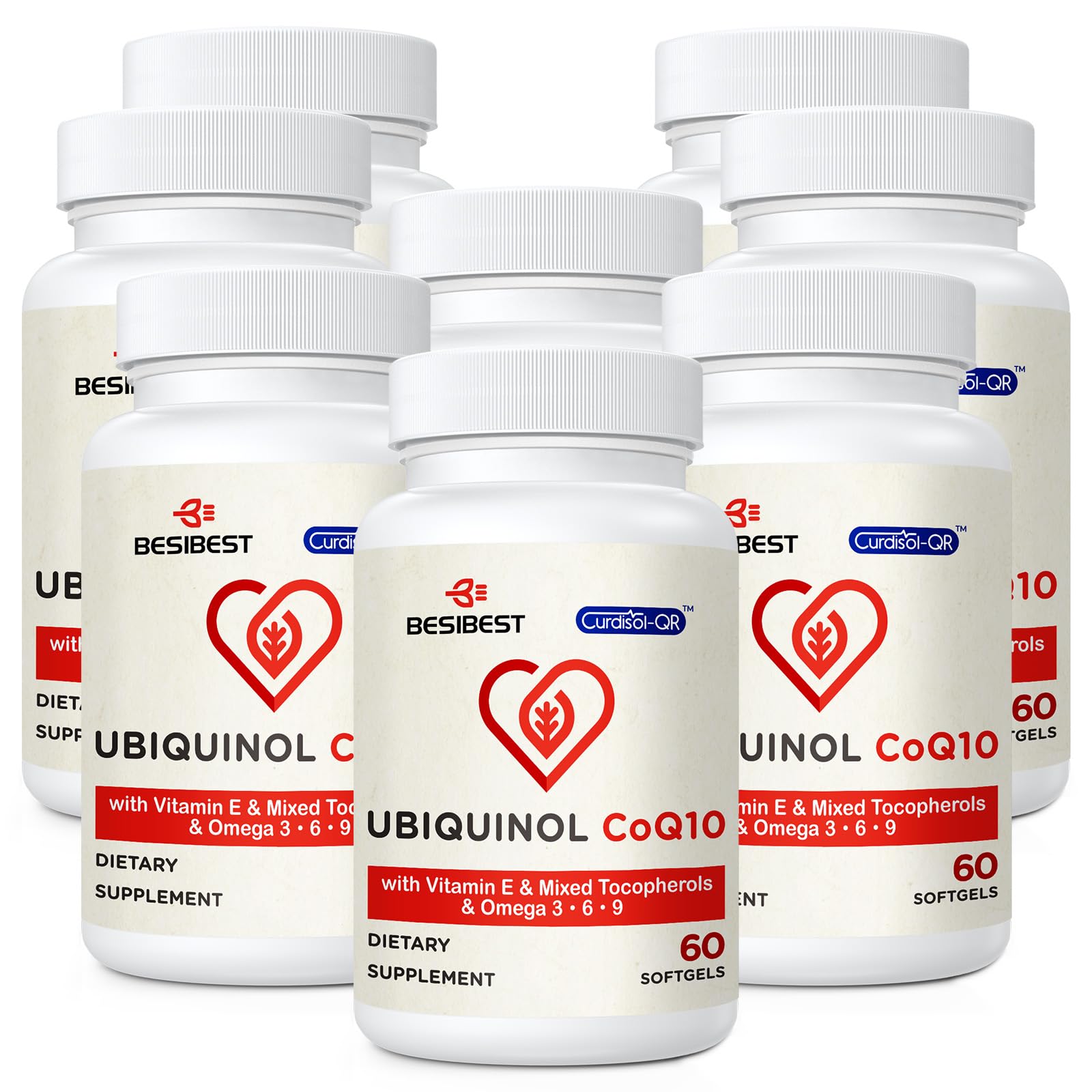 Besibest Ubiquinol CoQ10 600mg softgel bottle for daily energy support.