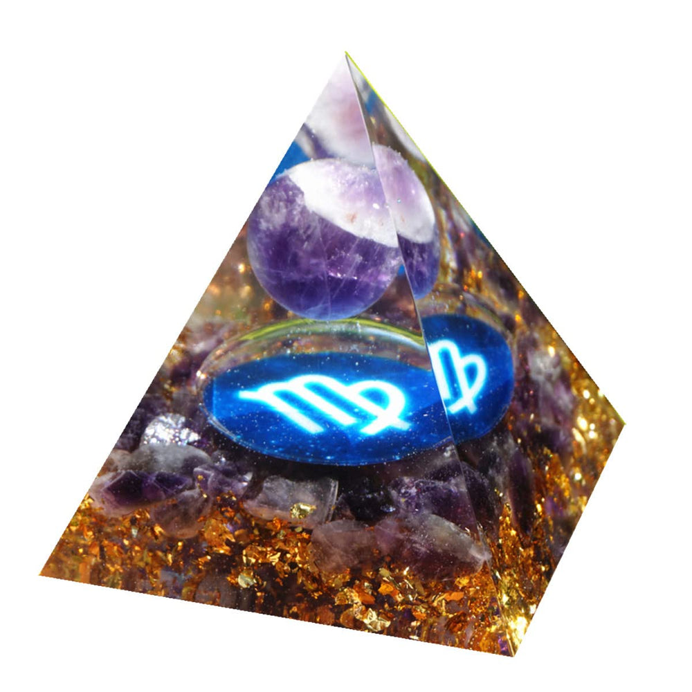 Besorgone Orgone Pyramid with amethyst sphere promoting serenity.