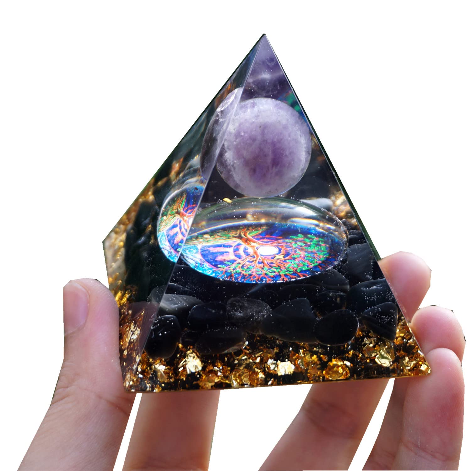 Besorgone orgonite pyramid ideal for meditation and yoga.