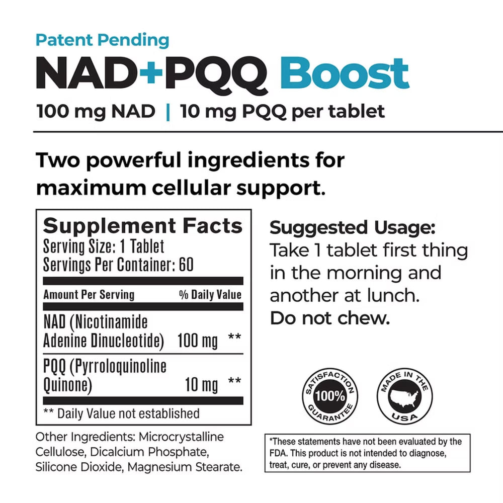 NADPQQ Boost capsules shown for caffeine-free daily focus