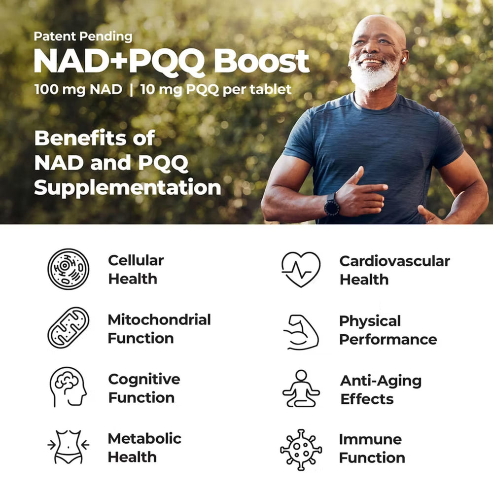 NADPQQ Boost ingredients panel highlights non-GMO and gluten-free