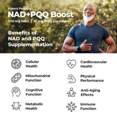 NADPQQ Boost ingredients panel highlights non-GMO and gluten-free