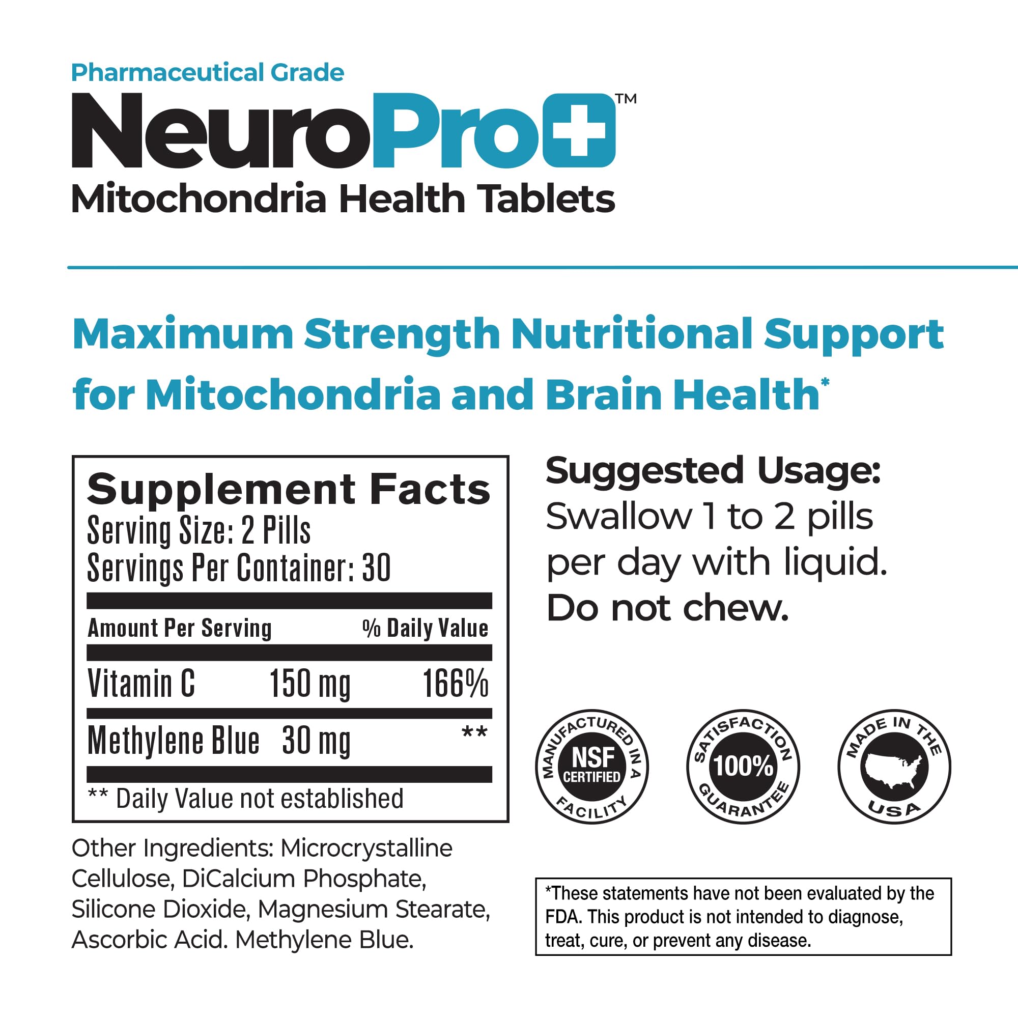 Close-up of NeuroPro+ tablets showing compact daily-use size.
