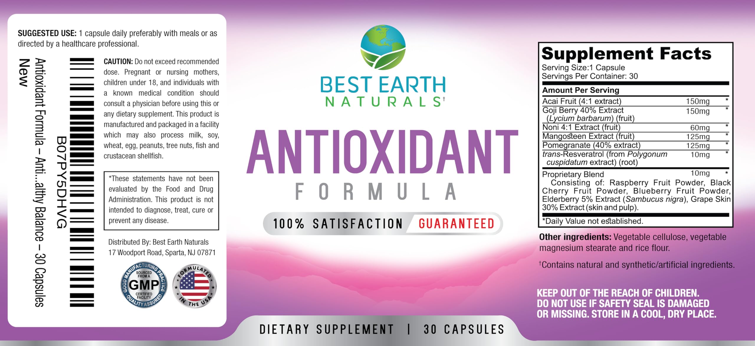 Closeup of Best Earth Naturals antioxidant capsules for convenient daily intake