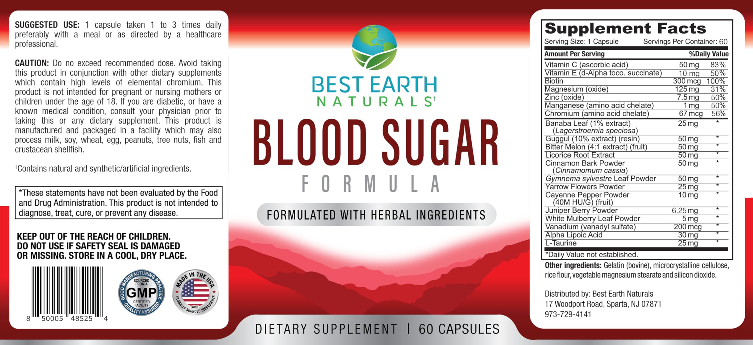 Best Earth Naturals Blood Sugar Formula capsules reveal Gymnema, Banaba, and Guggul ingredients