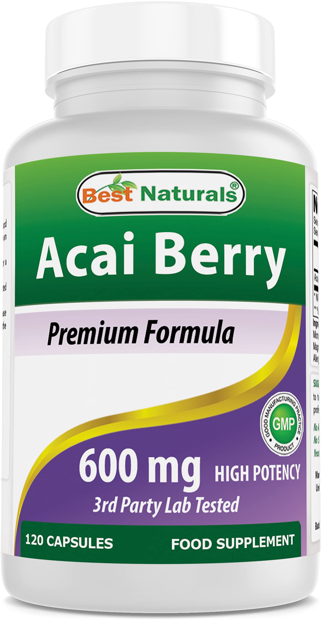 Best Naturals Acai Berry 600mg bottle on shelf highlighting antioxidant support