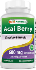 Best Naturals Acai Berry 600mg bottle on shelf highlighting antioxidant support