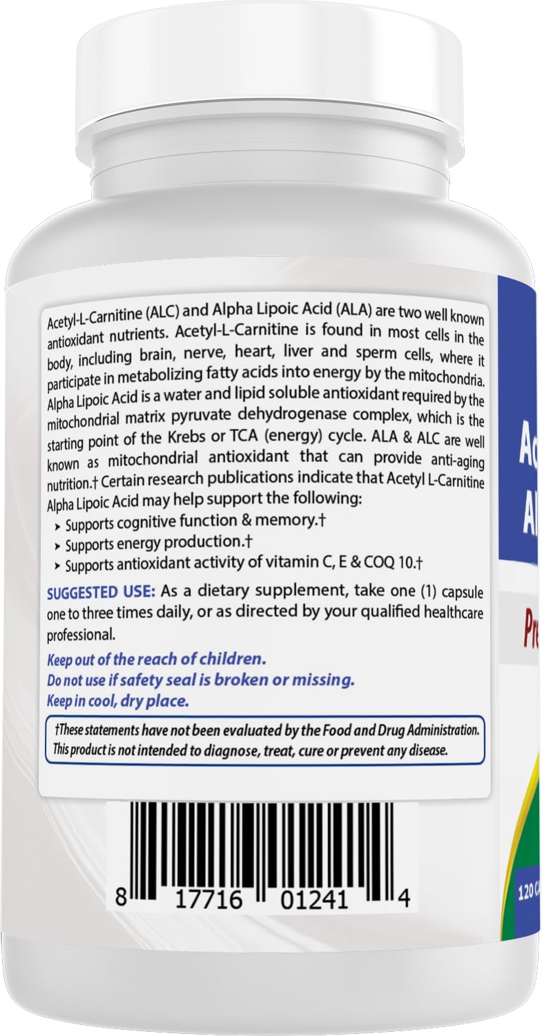 Daily-use bottle promotes a steady routine with Best Naturals Acetyl L-Carnitine Alpha Lipoic Acid.