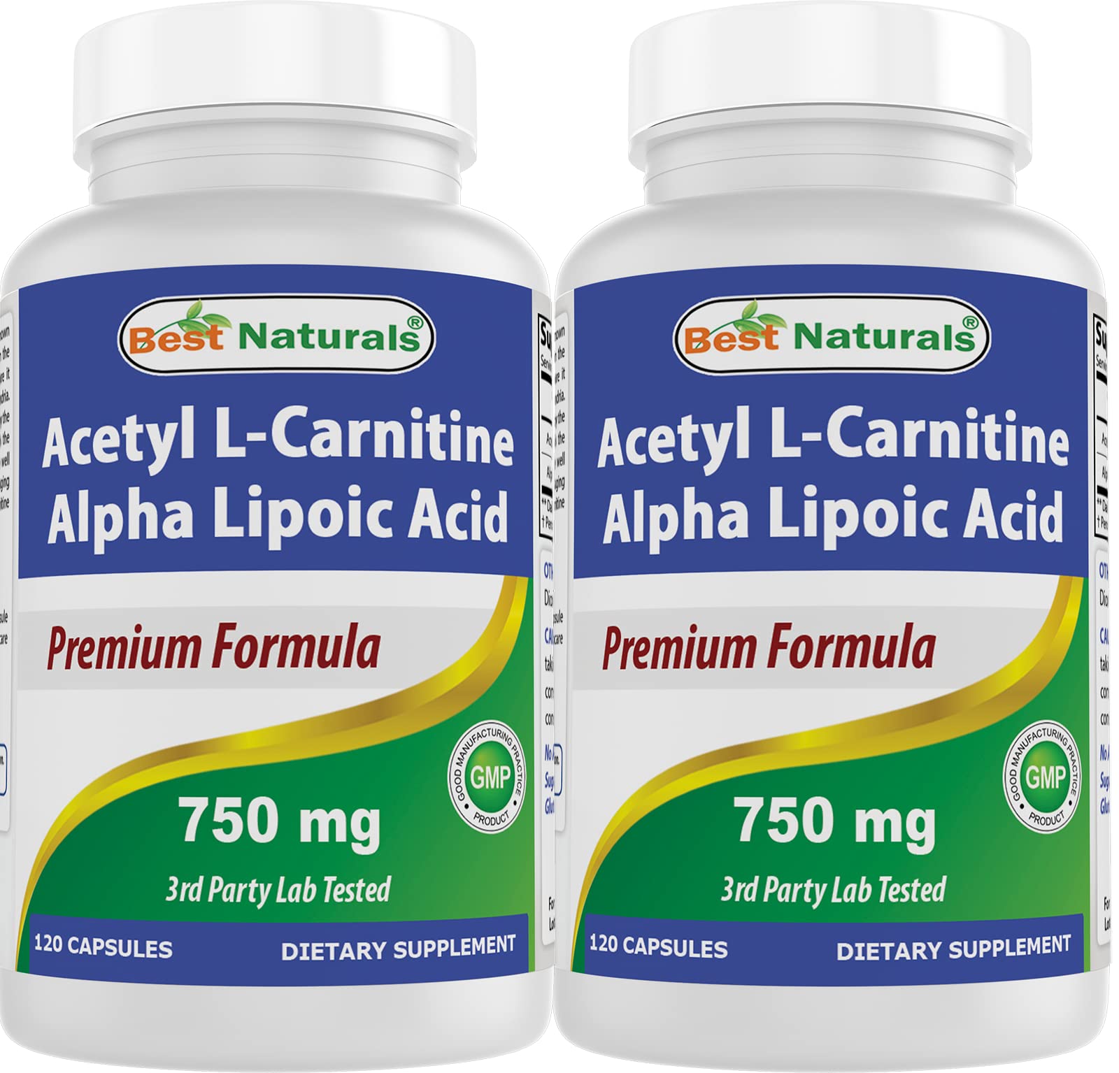Best Naturals Acetyl L-Carnitine Alpha Lipoic Acid bottle front, third-party tested purity.