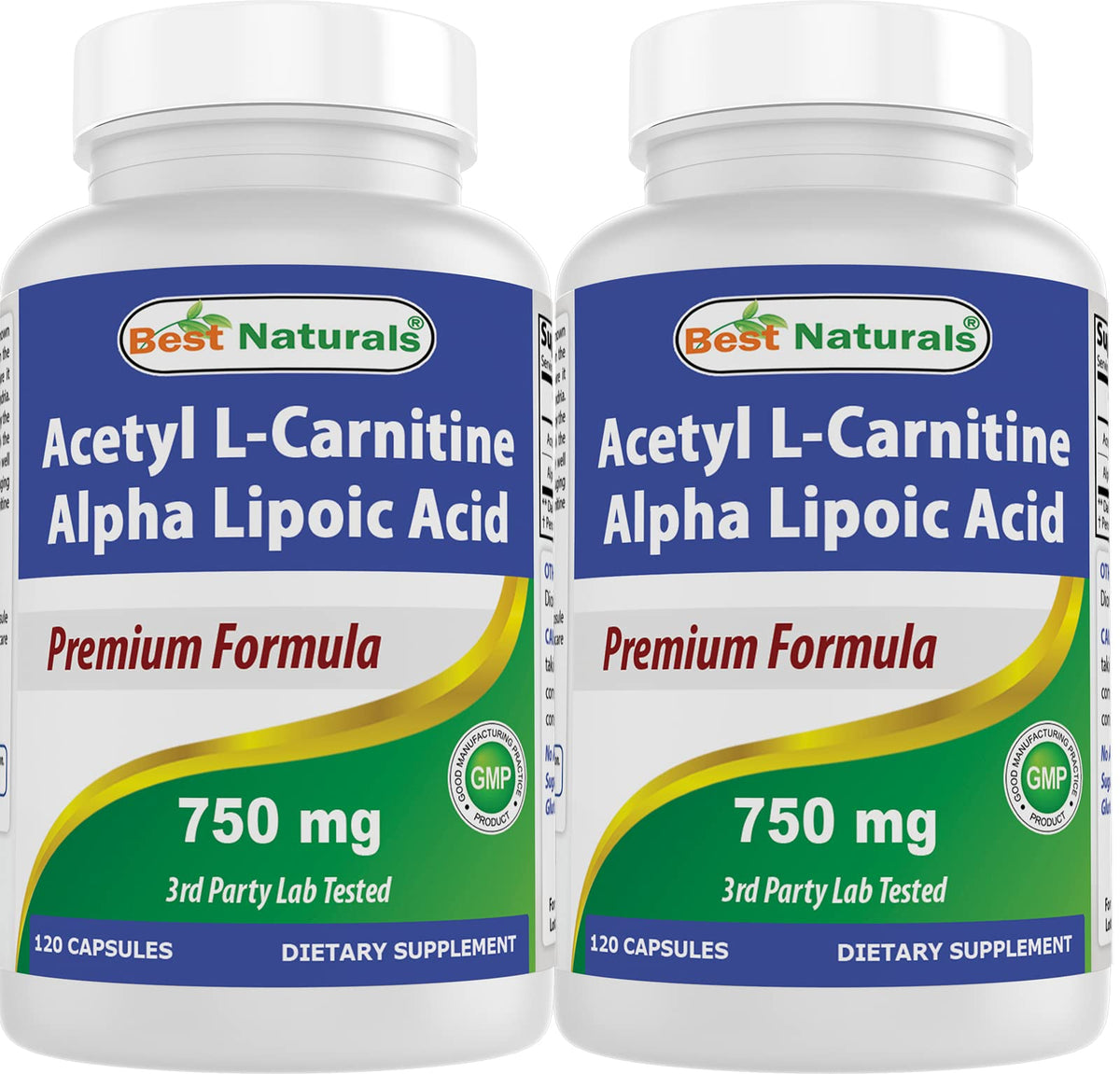 Best Naturals Acetyl L-Carnitine Alpha Lipoic Acid bottle front, third-party tested purity.