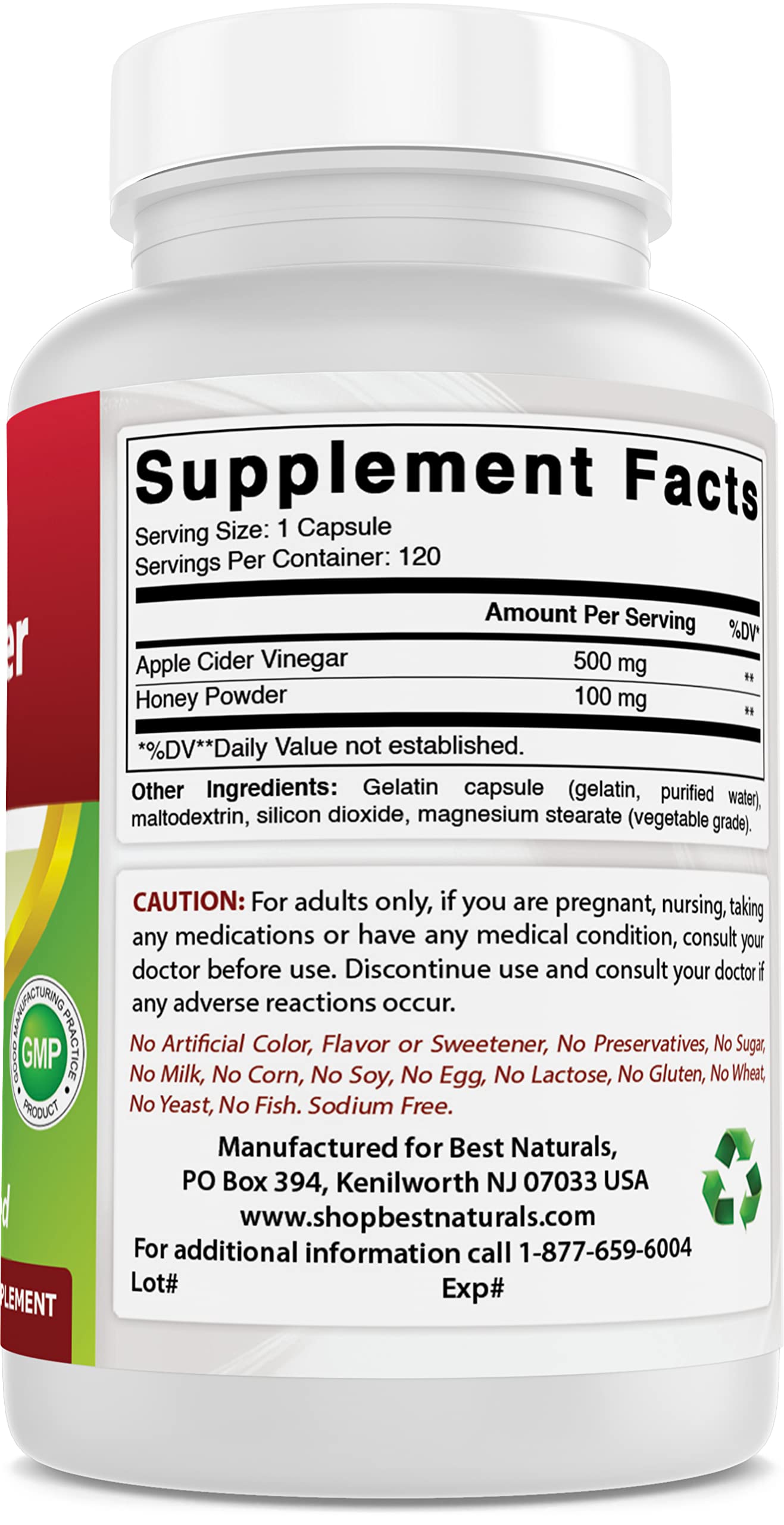 Back label highlights 600 mg per capsule and suggested daily use