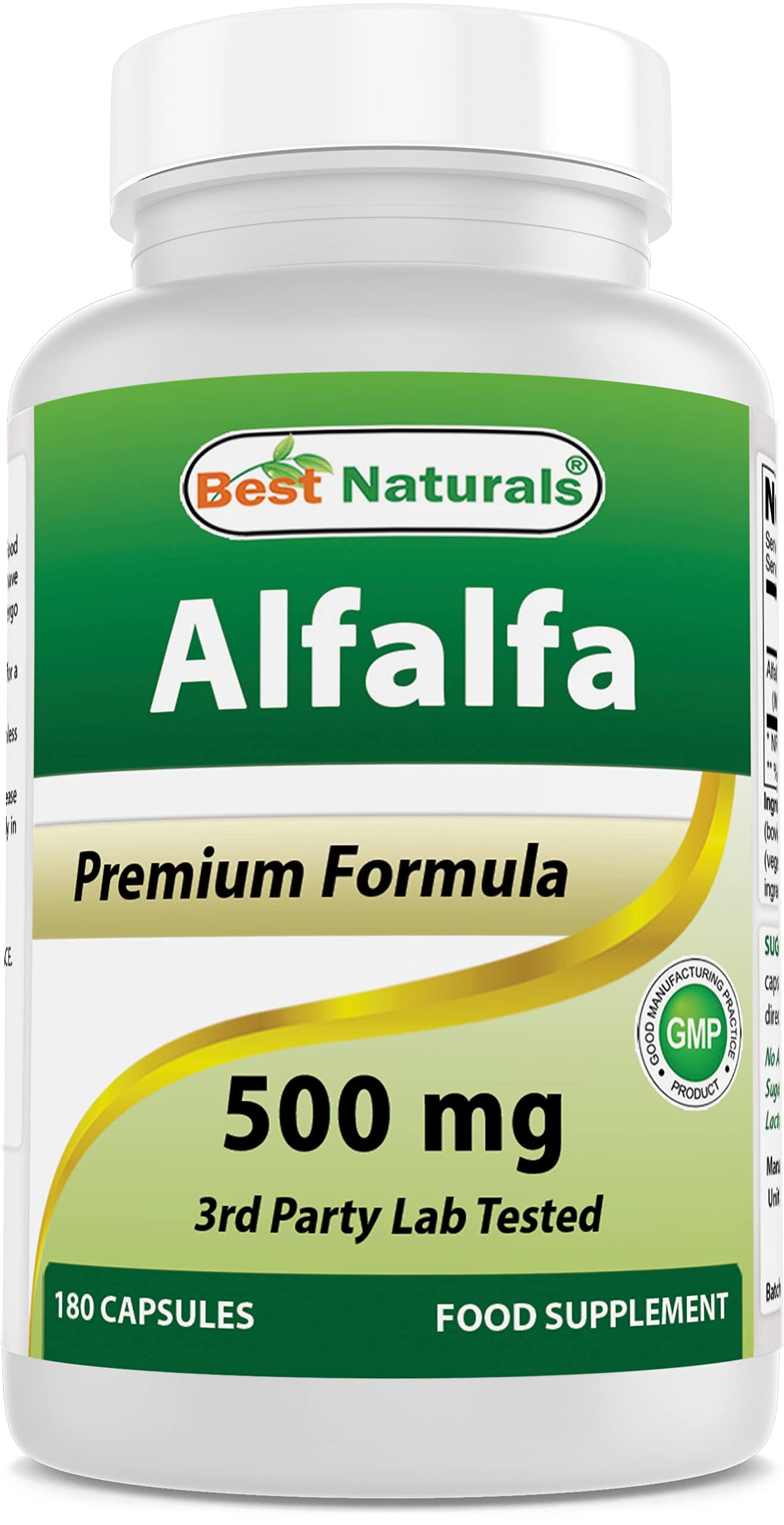 Best Naturals Alfalfa Green Super Food bottle close-up for daily nutrition.