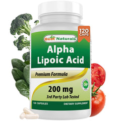 Best Naturals Alpha Lipoic Acid 200 mg bottle on kitchen counter for daily antioxidant support.