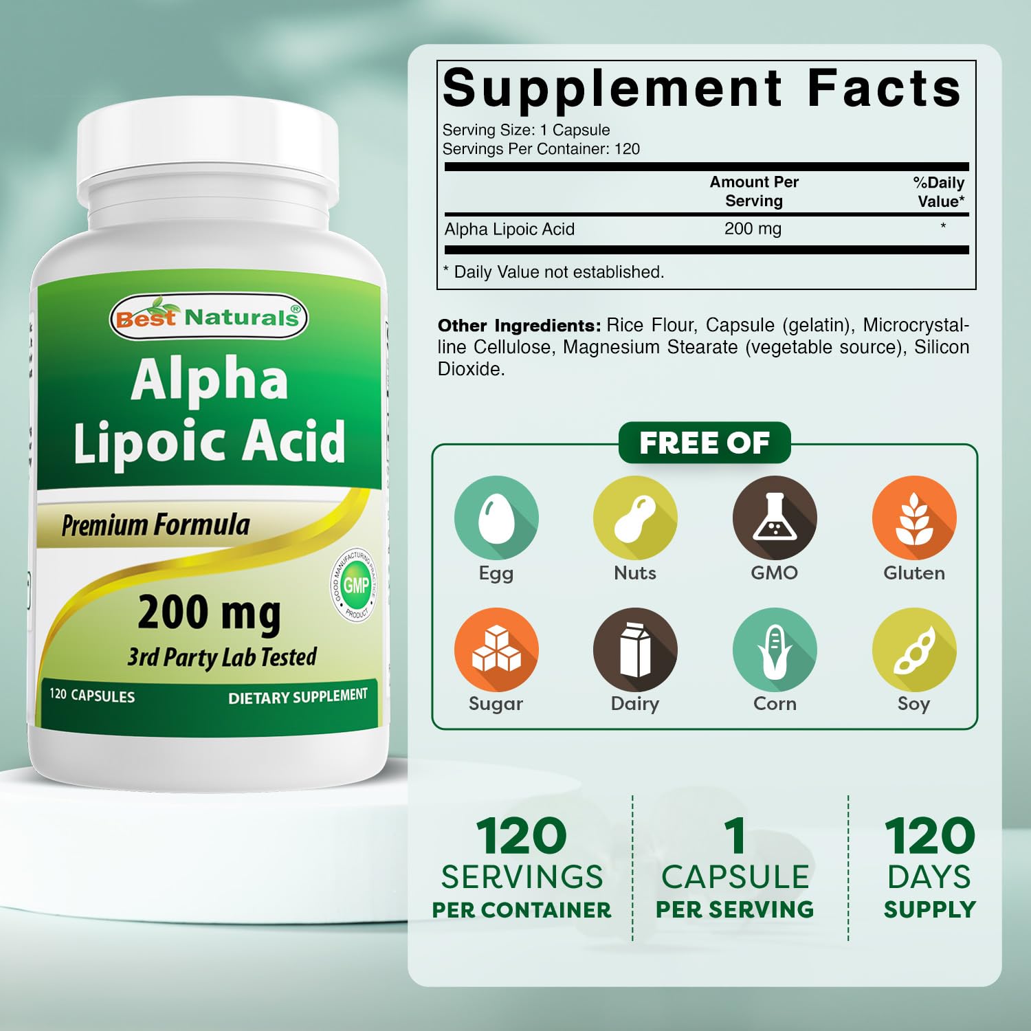 Best Naturals Alpha Lipoic Acid capsules in two-bottle packaging