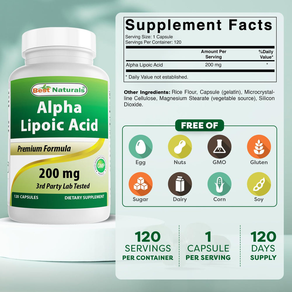 Best Naturals Alpha Lipoic Acid capsules in two-bottle packaging