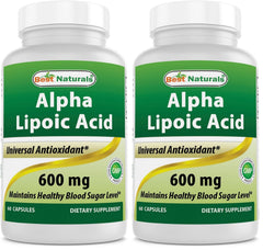Best Naturals Alpha Lipoic Acid 600 mg bottle front with label; antioxidant support.