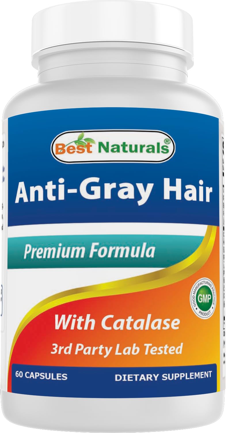 Best Naturals Anti Gray Hair Formula bottle with 60 capsules supports daily color maintenance.