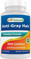 Best Naturals Anti Gray Hair Formula bottle with 60 capsules supports daily color maintenance.